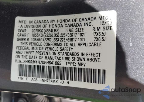 2014 Honda Cr-V Ex-L from USA, damaged, VIN 2HKRM4H70EH641065